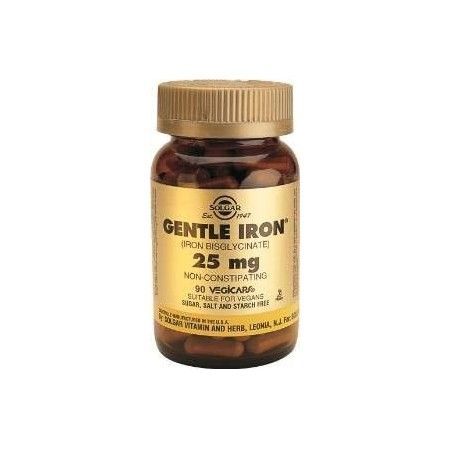 Hierro Gentle Iron 20 mg (bisglicinato), 90 cápsulas - Solgar